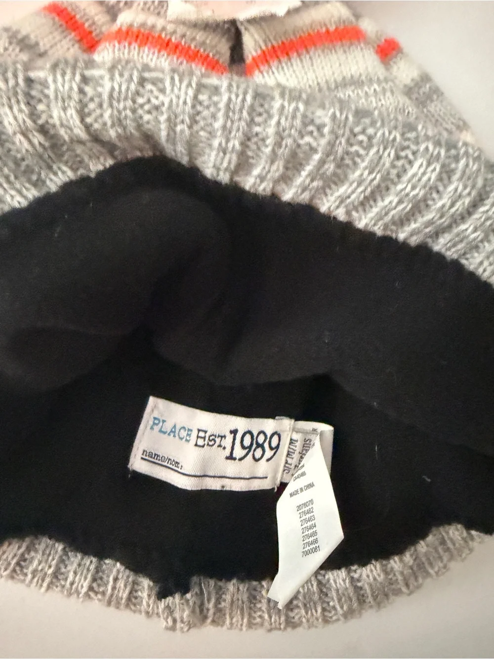 Children’s Place Kids Knit Pom Beanie Hats Orange/Black, Gray/Red